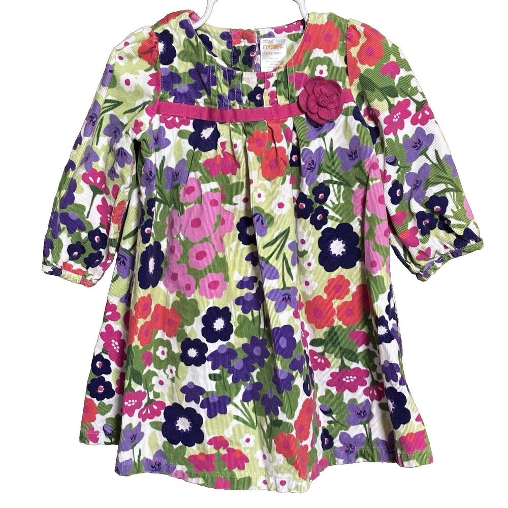 Gymboree Floral Corduroy Tiered Vintage Girls Dress Size 12-18 month 100% Cotton